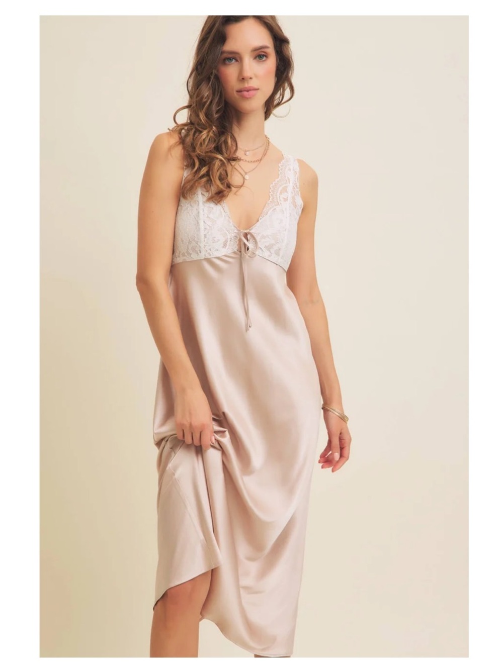 Kirious Los Angeles “Freya” Satin Lace Slip Midi Dress NWT